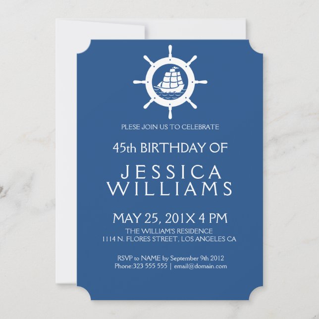 Nautical Boat Wheel Anniversaire Fête Invitation (Devant)