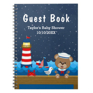 Nautical Boy Bear Red Baby shower Livre d'invité