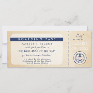 Nautical Cruise Ship Boarding Pass Mariage Invitat