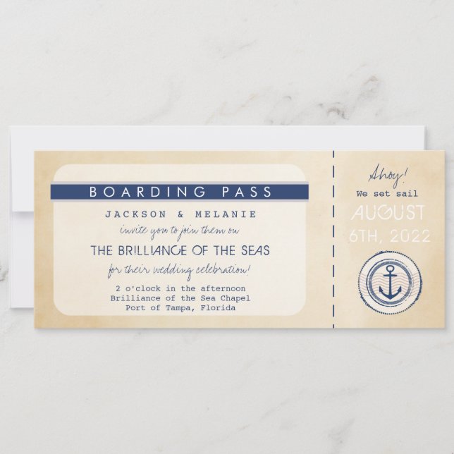 Nautical Cruise Ship Boarding Pass Mariage Invitat (Devant)