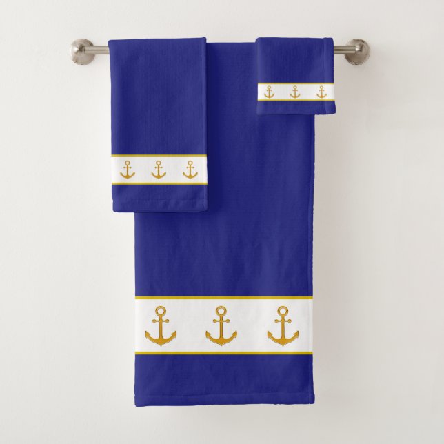 Nautical, Elegant, Golden Anchors on White & Blue (En situation)