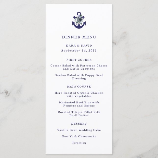 Nautical Flowers | Menu de mariage floral marine a (Devant)
