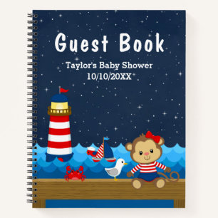 Nautical Girl Monkey Red Baby shower livre d'invit