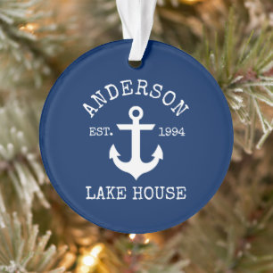 Nautical Lake House Anchor Family Name Blue