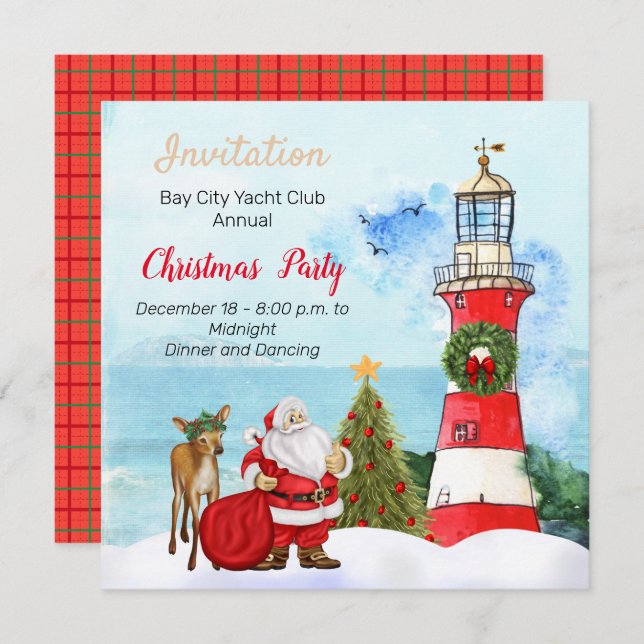 Nautical Lighthouse Fête de Noël Invitation (Devant / Derrière)