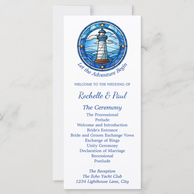 Nautical Lighthouse Sailing Ocean Wedding Programm (Devant)