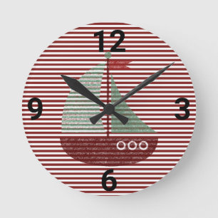 NAUTICAL NAUTICAL NAVIRE RED STRIPE WALL HORLOGE
