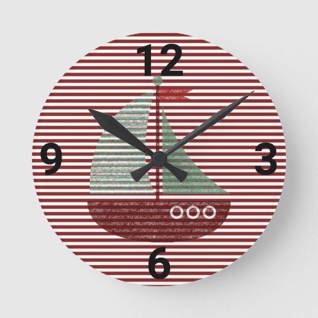 NAUTICAL NAUTICAL NAVIRE RED STRIPE WALL HORLOGE (Recto)