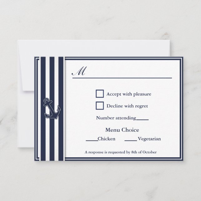 Nautical Navy Blue Swallows RSVP 2 Menu Choix (Devant)