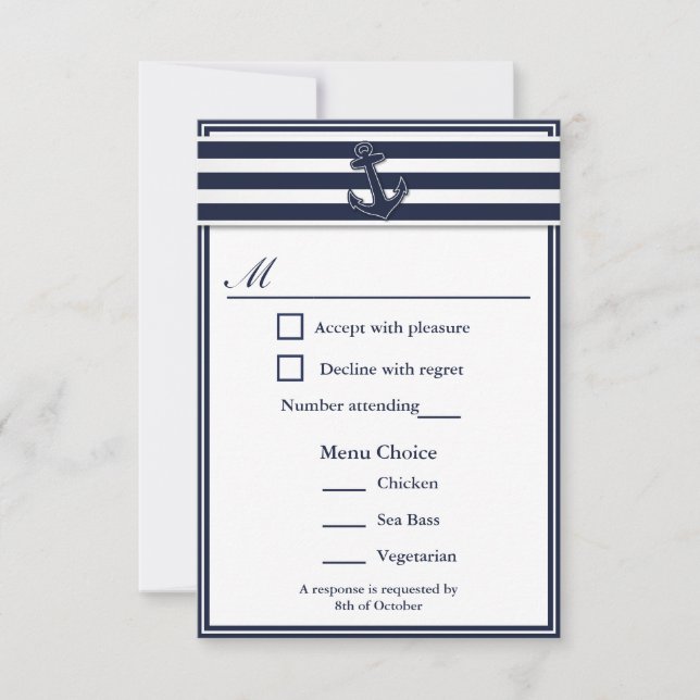 Nautical Navy Blue Swallows RSVP 3 Menu Choix (Devant)