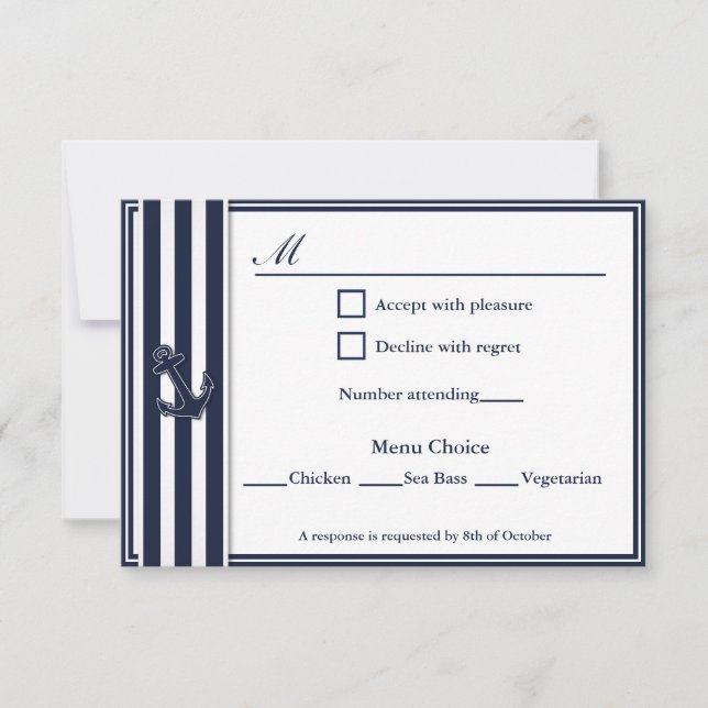 Nautical Navy Blue Swallows RSVP 3 Menu Choix (Devant)