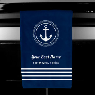 Nautical Navy Blue Welcome Aboard Nom du bateau An