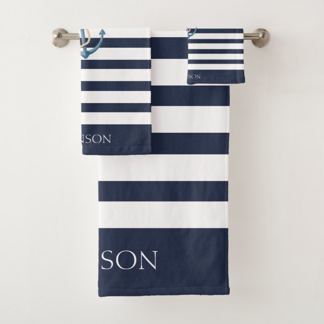 Nautical Navy Blue White Striped Anchor (En situation)