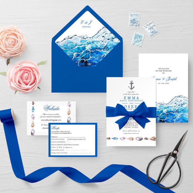 Nautical Ocean Beach bleu Mariage carte Rsvp (Créateur téléchargé)