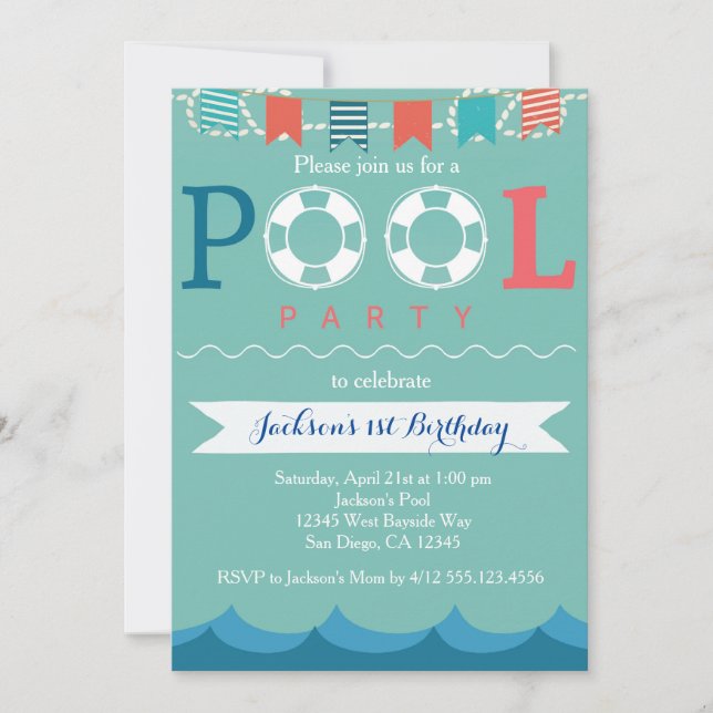 Nautical Pool Party Anniversaire Invitation (Devant)
