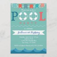 Nautical Pool Party Anniversaire Invitation