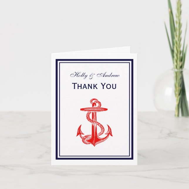 Nautical Red Anchor Navy Cadre 2V Merci (Devant)