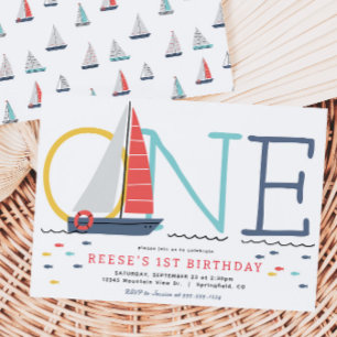 Nautical Sailboat 1er Anniversaire Invitation