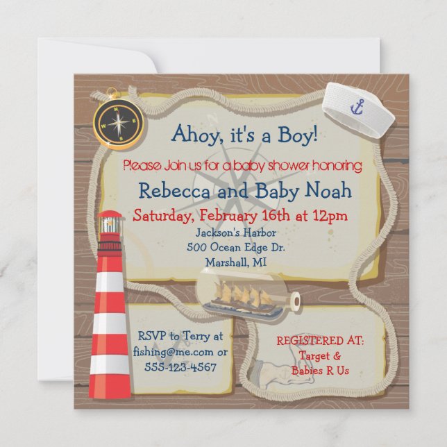 Nautical Sailor Baby Shower Invitations (Devant)
