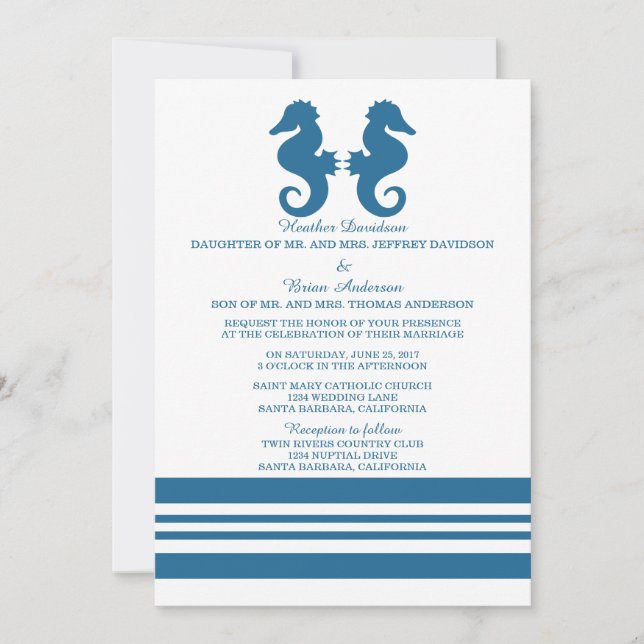 Nautical Seahorse Wedding Invitation (Devant)