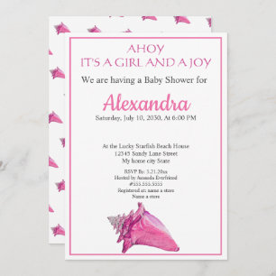 Nautical Seashell Rose Girl Baby shower invitation