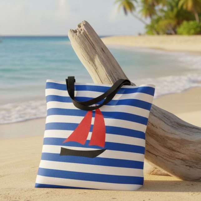 nautical striped tote bag, tote bag with sailboat  (Créateur téléchargé)