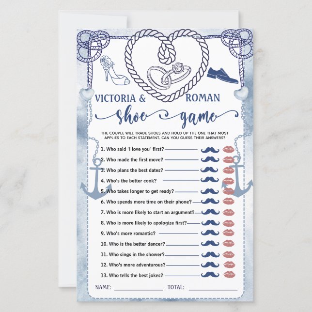 Nautical The Shoe Game Bridal Shower Wedding Card (Devant)