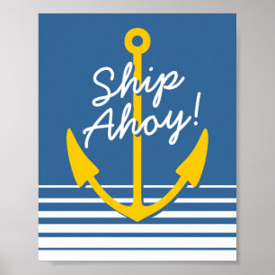 Nautical wall poster decor   Yellow boat anchor