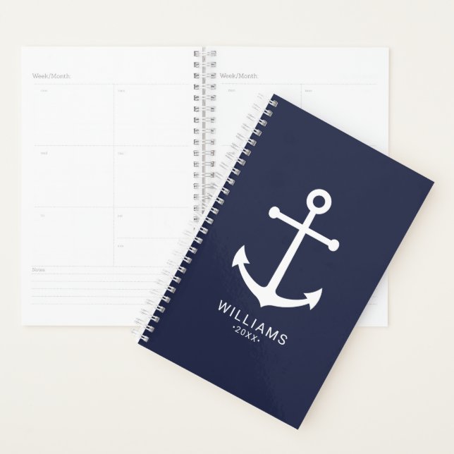 Nautical White Anchor and Custom Nom on Navy Blue (Devant avec enveloppe)