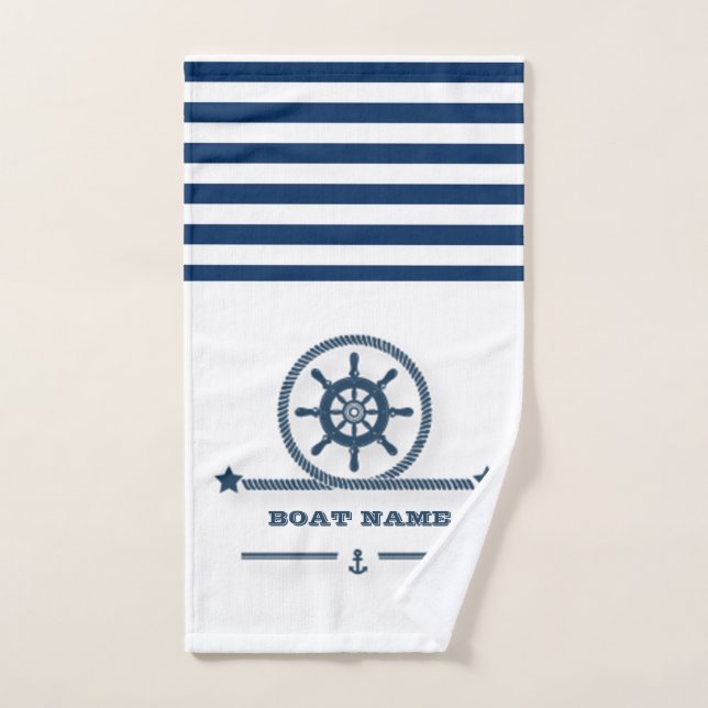 Nautique, Ancre, Corde Rayures Bleu Marine (Serviette à main)