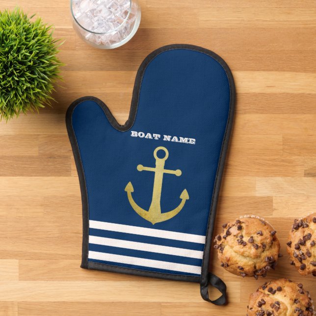 Nautique, Ancre Dorée  Rayé Bleu Marine (De haut en bas)