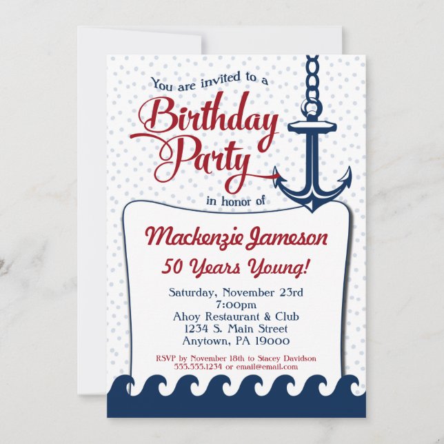 Nautique Anniversaire Invitation Hommes adultes Da (Devant)