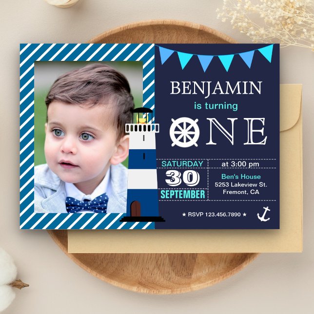 Nautique Baby Boy 1er Anniversaire Fête Invitation (Créateur téléchargé)