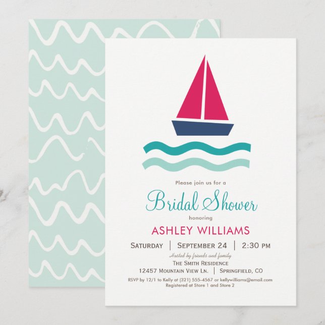 Nautique bateau à voile nuptiale Invitation douche (Devant / Derrière)