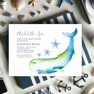 Nautique Bébé Douche Invitations Aquarelle Baleine