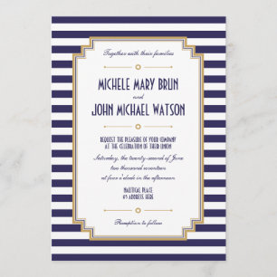 Nautique Bleu Marine Blanc Mariage Invitation