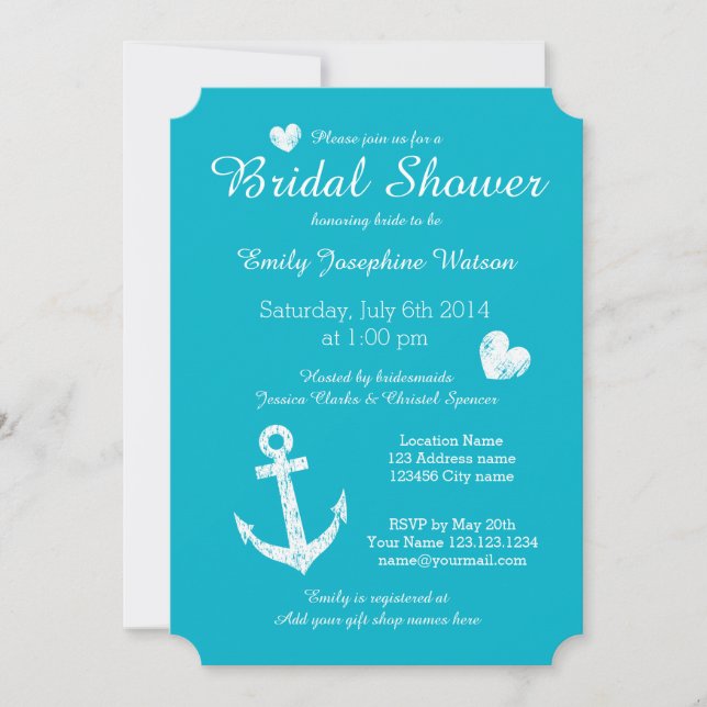 Nautique bleu turquoise invitation de douche nupti (Devant)