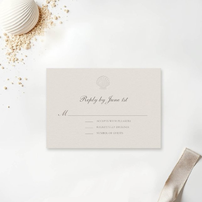 Nautique Coastal Ecru Shell Mariage officiel Répon (nautical wedding response reply card rsvp coastal modern classic formal traditional elegant ecru)