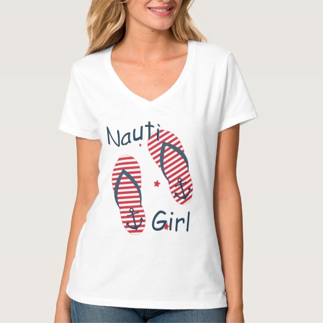 Nautique Cute Flip Flop Design Nauti Girl T-shirt (Devant)