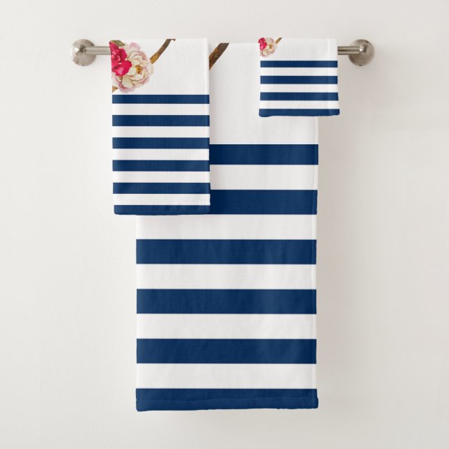 Nautique, Fleurs d'ancre bleu marine rayures blanc (En situation)