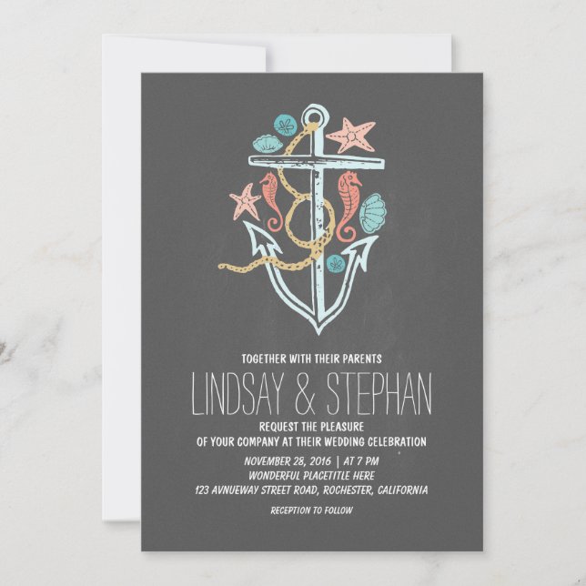 Nautique invitation de mariage de plage - tableau  (Devant)
