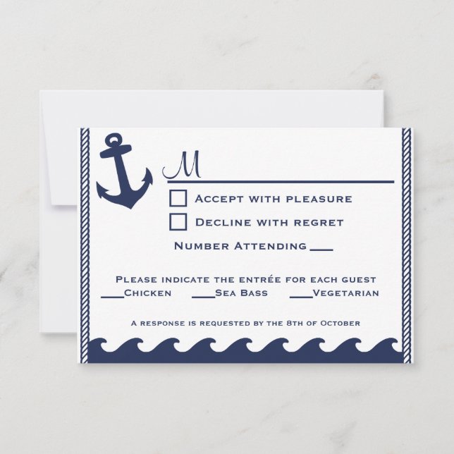 Nautique marine bleu et blanc rsvp 3 menu choix (Devant)
