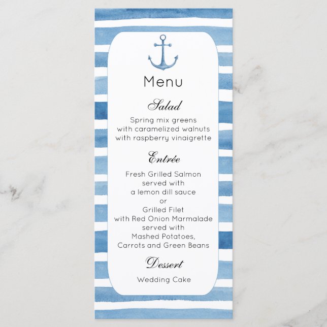 Nautique menu mariage menu Plage menu fête Bleu (Devant)