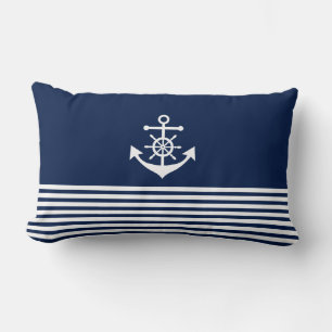 Nautique, Mer, Ancre, Rayures, Bleu, Coussin blanc