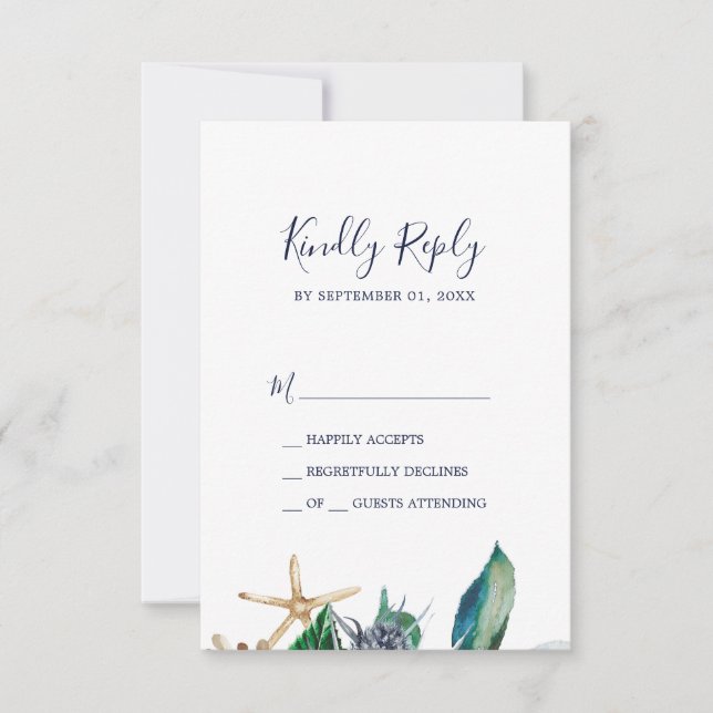 Nautique moderne | Carte Greenery Simple RSVP (Devant)