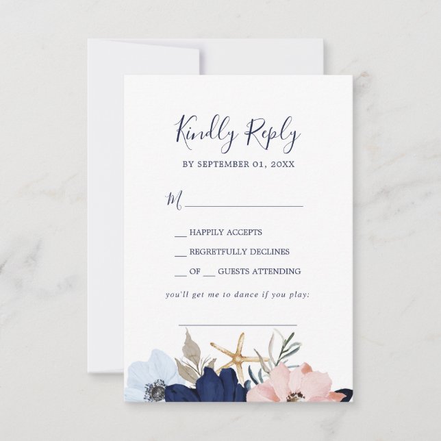 Nautique moderne | Carte RSVP Floral Demande de Ch (Devant)