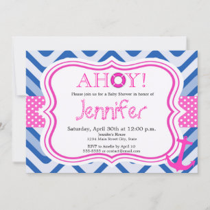 Nautique plage fille baby shower invitation