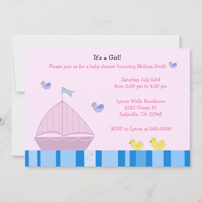 Nautique Voilier Baby Girl Douche Invitation (Devant)