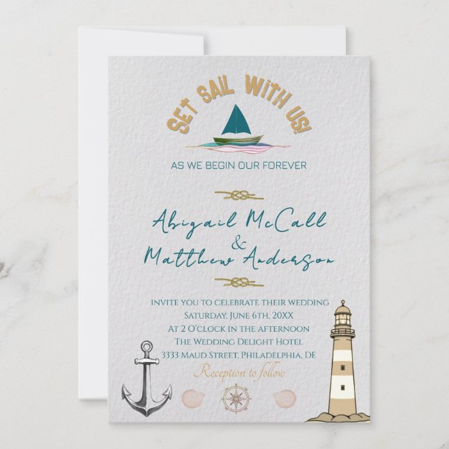 Nautique Voilier Destination Mariage Invitation (Devant)