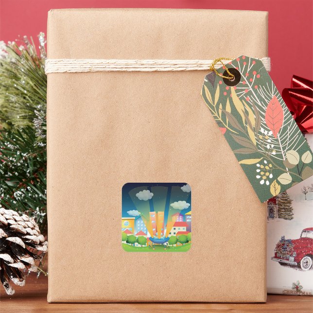 Navire Spatiale Dans La Ville Stickers (Créateur téléchargé)